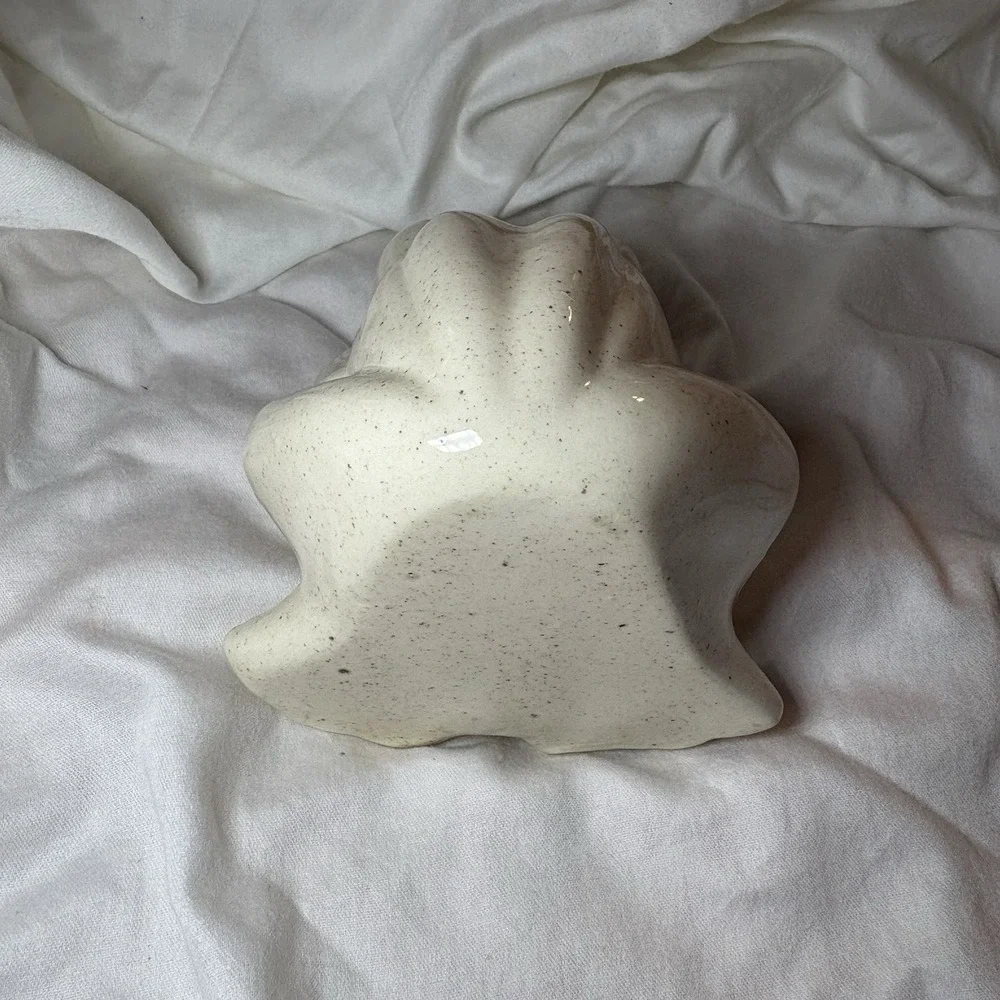 Vtg MCM Ceramic Frog Kitchen Sponge Scrubby Pad Holder White Granny Core Retro